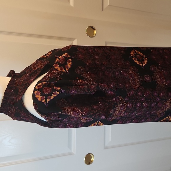 Signature Collection Boho Marrakesh Print Mock Neck Cold Shoulder Dress Size S - Picture 10 of 15